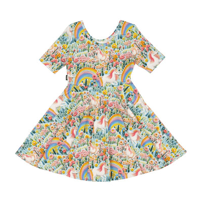 Rock Your Baby - Embroidered Unicorns Mabel Waisted Dress Short Sleeve Dress Rock Your Baby 