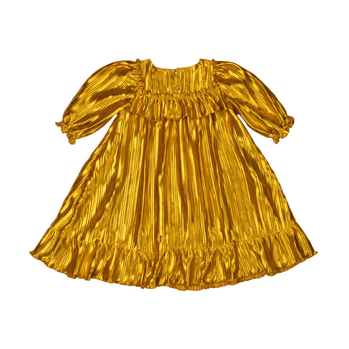 Rock Your Baby - Gold Pleated Metallic Dress Short Sleeve Dress Rock Your Baby 