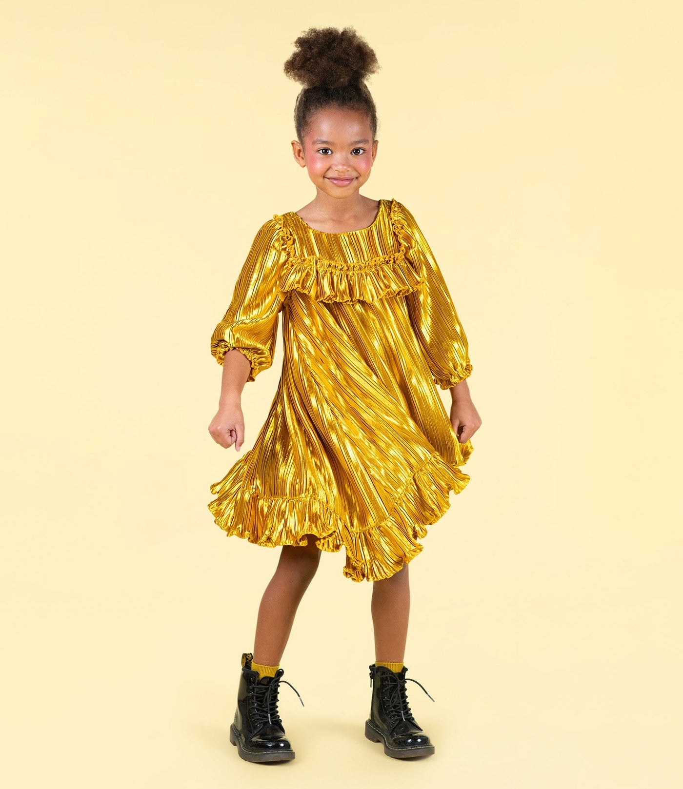 Rock Your Baby - Gold Pleated Metallic Dress Short Sleeve Dress Rock Your Baby 