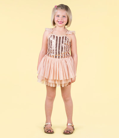 Rock Your Baby - Gold Stripe Sequin Tulle Leotard Dress Leotard Rock Your Baby 