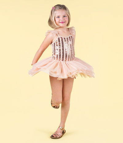 Rock Your Baby - Gold Stripe Sequin Tulle Leotard Dress Leotard Rock Your Baby 