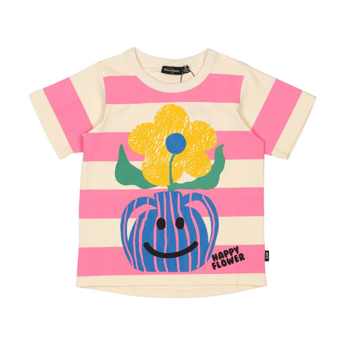 Rock Your Baby - Happy Flower T-Shirt - Pink/Cream Stripe