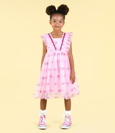 Rock Your Baby - Pink Glitter Heart Tulle Dress Tutu Dress Rock Your Baby 