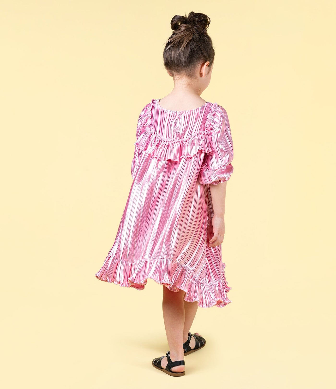 Rock Your Baby - Pink Pleated Metallic Dress Short Sleeve Dress Rock Your Baby 