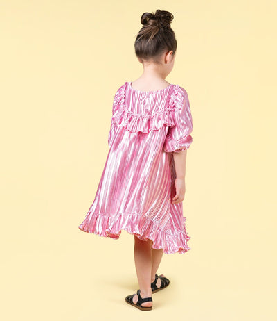 Rock Your Baby - Pink Pleated Metallic Dress Short Sleeve Dress Rock Your Baby 