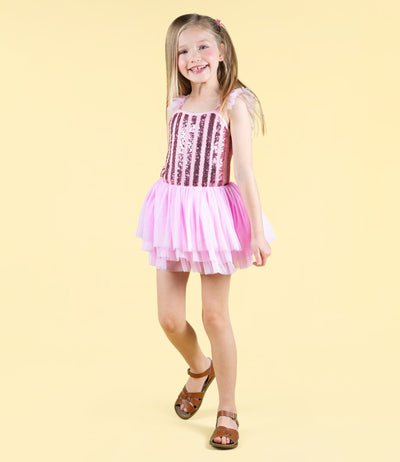 Rock Your Baby - Pink Stripe Sequin Tulle Leotard Dress Leotard Rock Your Baby 