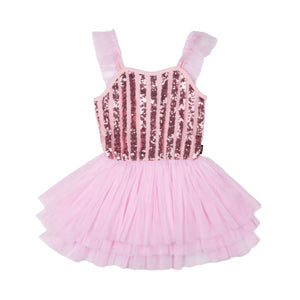 Rock Your Baby - Pink Stripe Sequin Tulle Leotard Dress