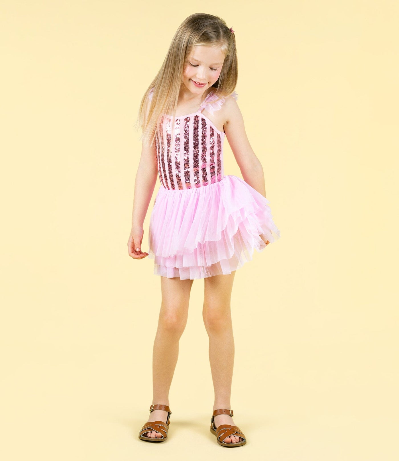 Rock Your Baby - Pink Stripe Sequin Tulle Leotard Dress Leotard Rock Your Baby 