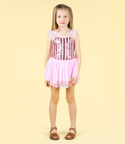 Rock Your Baby - Pink Stripe Sequin Tulle Leotard Dress Leotard Rock Your Baby 