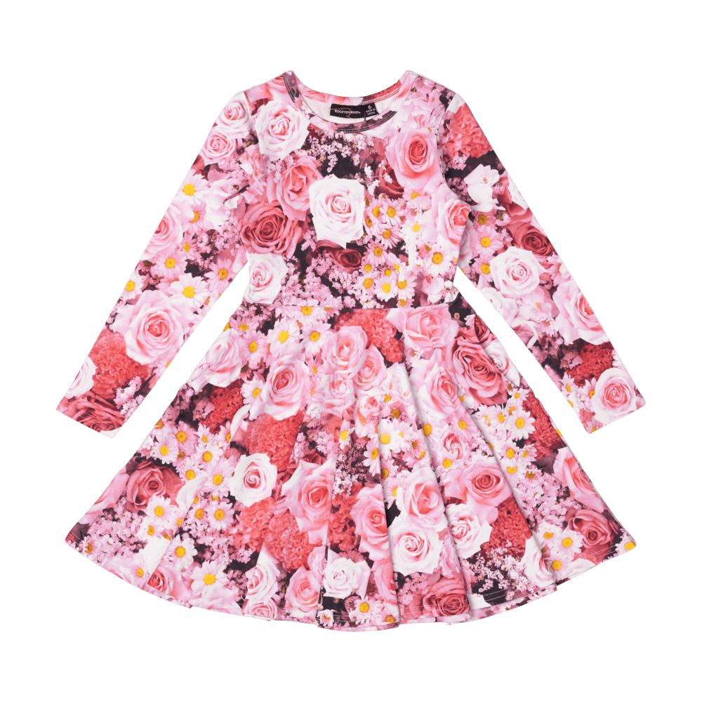 Rock Your Baby Rose Garden Waisted Dress Long Sleeve Dress Rock Your Baby 