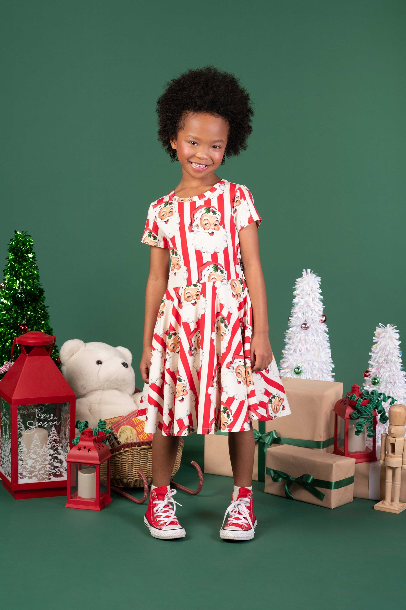 Rock Your Baby - Santa Stripe Waisted Dress Short Sleeve Dress Rock Your Baby 