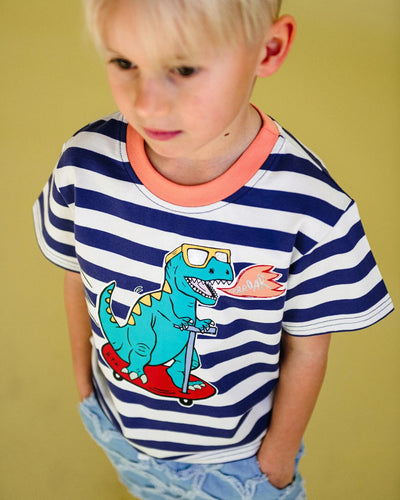 Rock Your Baby - Scoota-saurus Stripe T-Shirt Short Sleeve T-Shirt Rock Your Baby 