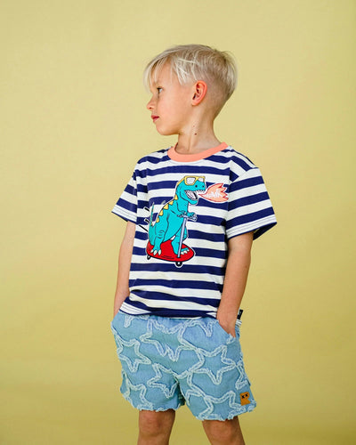 Rock Your Baby - Scoota-saurus Stripe T-Shirt Short Sleeve T-Shirt Rock Your Baby 