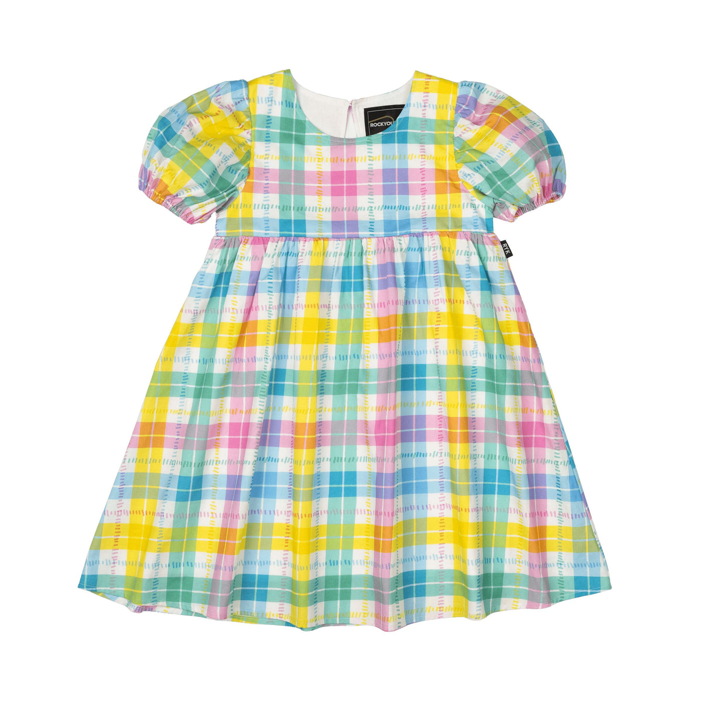 Rock Your Baby - Summer Time Plaid Puff Sleeve Dress Short Sleeve Dress Rock Your Baby 