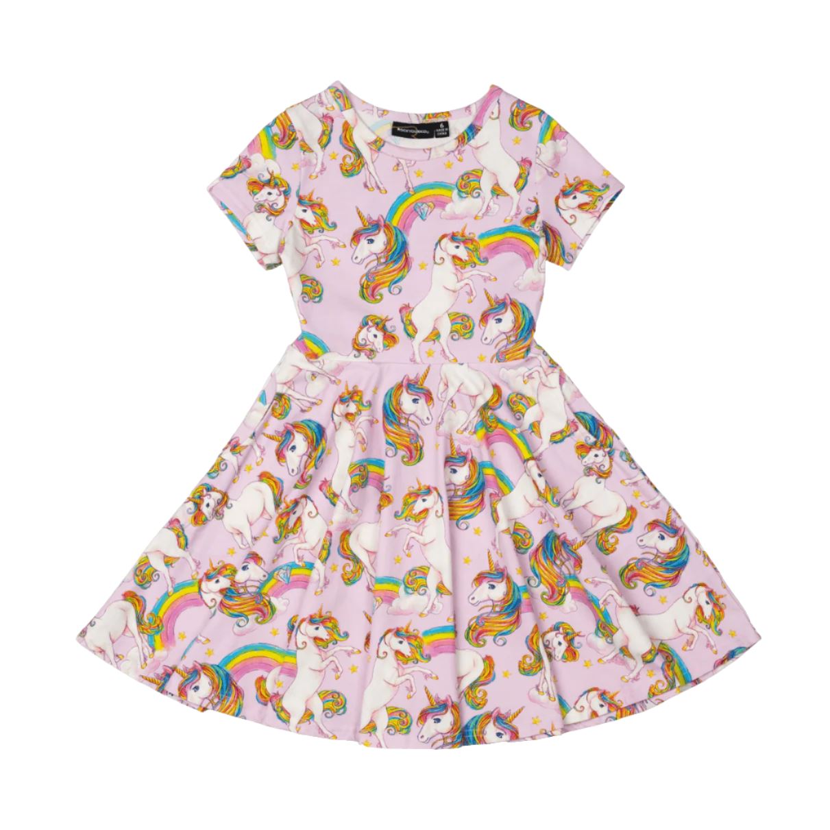 Rock Your Baby - Unicorn Rainbow Waisted Dress Short Sleeve Dress Rock Your Baby 