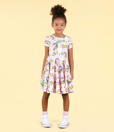 Rock Your Baby - Unicorn Rainbow Waisted Dress Short Sleeve Dress Rock Your Baby 