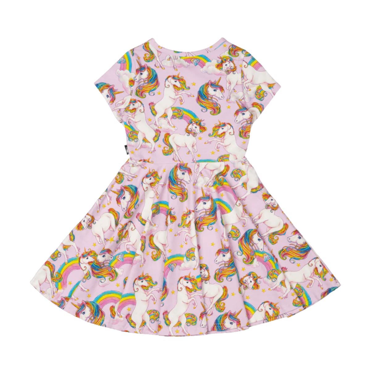 Rock Your Baby - Unicorn Rainbow Waisted Dress Short Sleeve Dress Rock Your Baby 