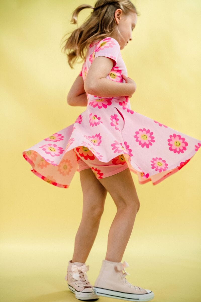 Rock Your Baby - Waisted Dress | Pink Daisy Short Sleeve Dress Rock Your Baby 