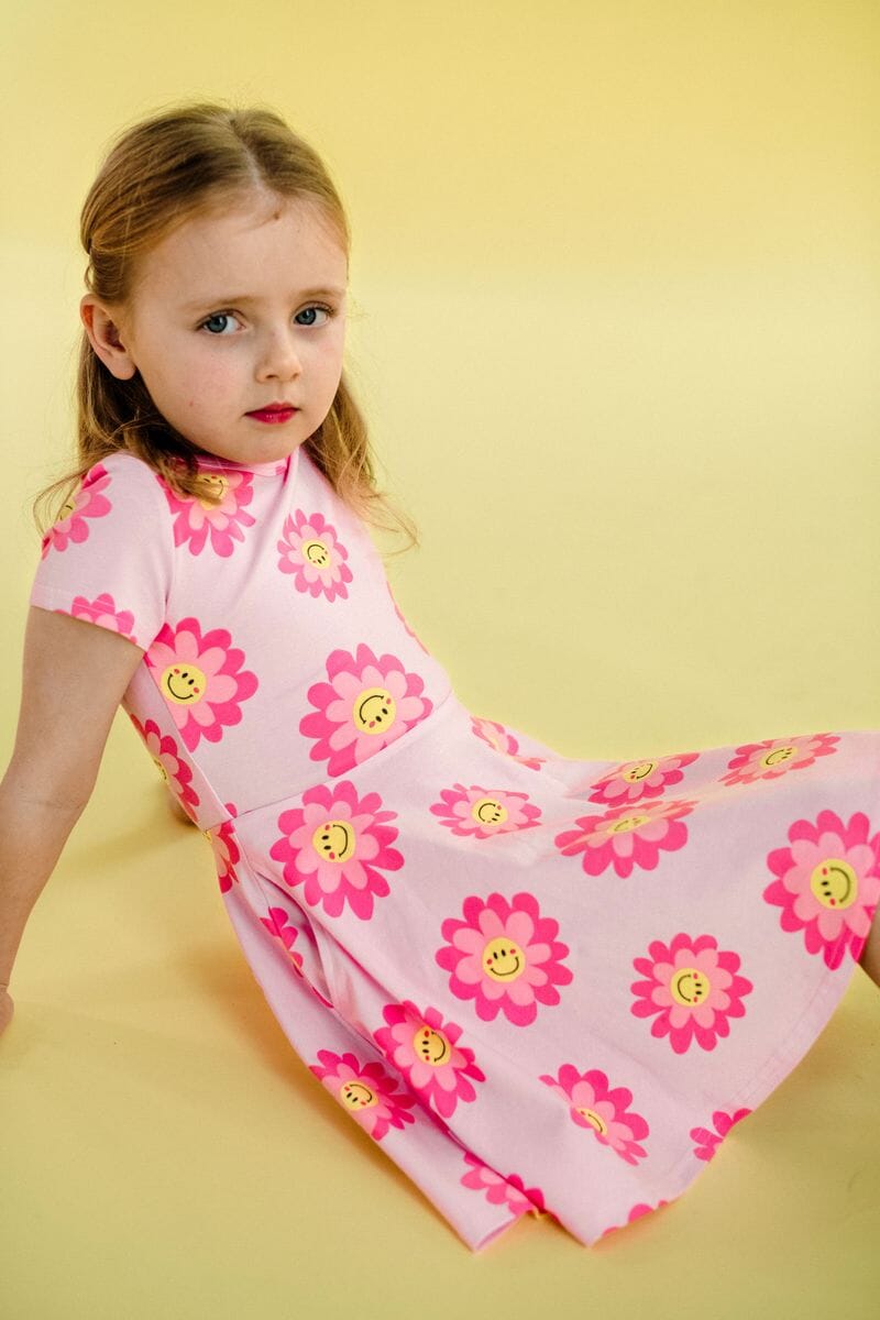 Rock Your Baby - Waisted Dress | Pink Daisy Short Sleeve Dress Rock Your Baby 
