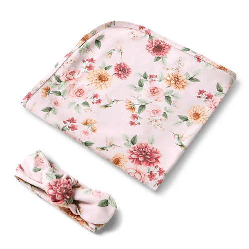 Snuggle Hunny - Jersey Wrap & Topknot Set | Birds & Blooms