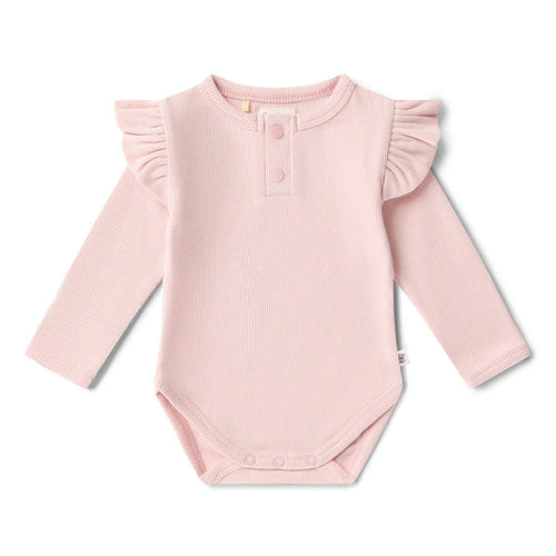 Snuggle Hunny - Long Sleeve Organic Bodysuit With Frill | Baby Pink