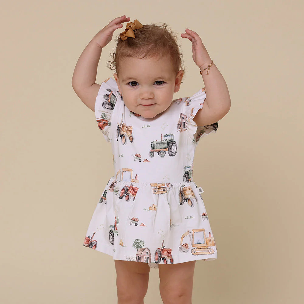 Snuggle Hunny - Organic Dress | Diggers & Tractors Short Sleeve Dress Snuggle Hunny 