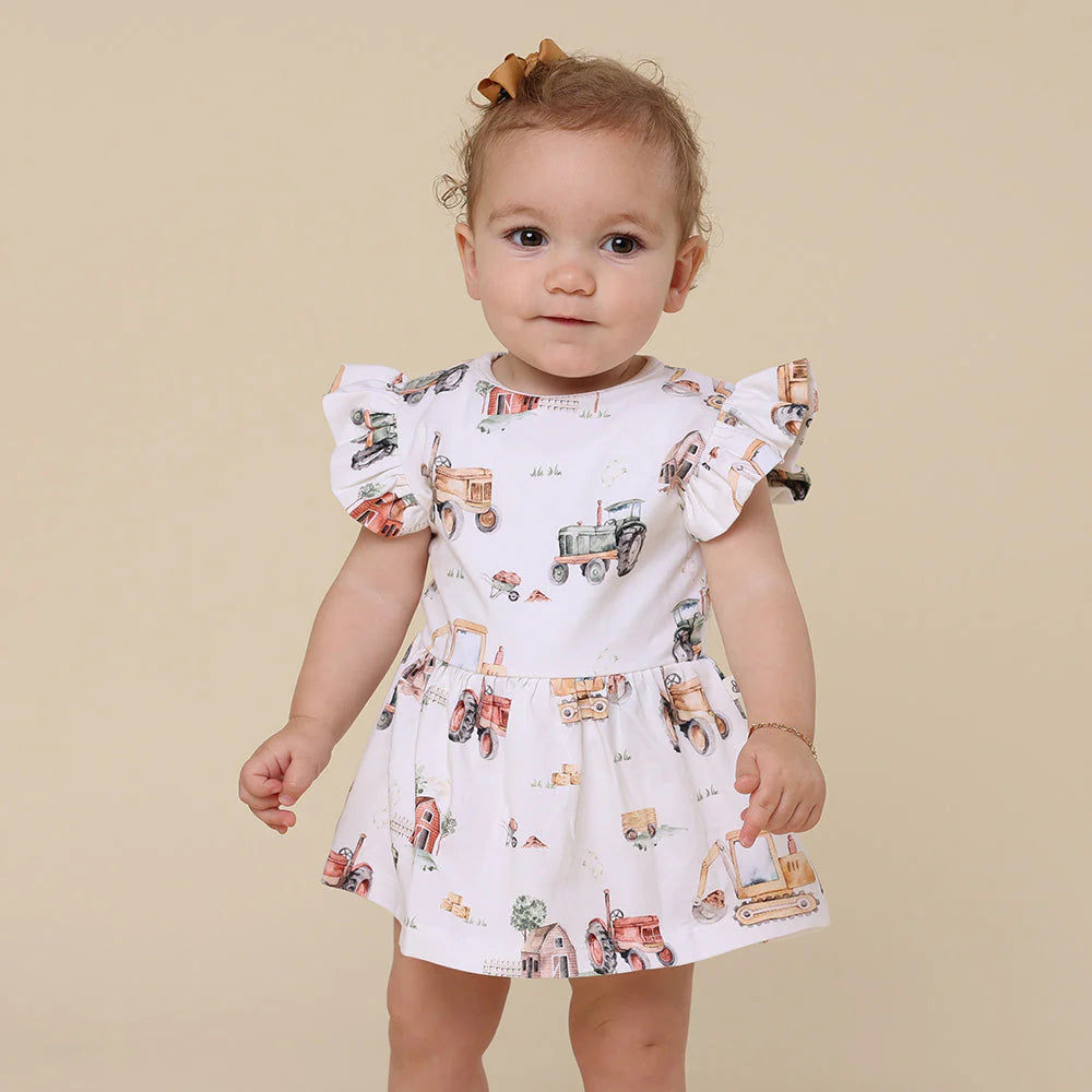 Snuggle Hunny - Organic Dress | Diggers & Tractors Short Sleeve Dress Snuggle Hunny 