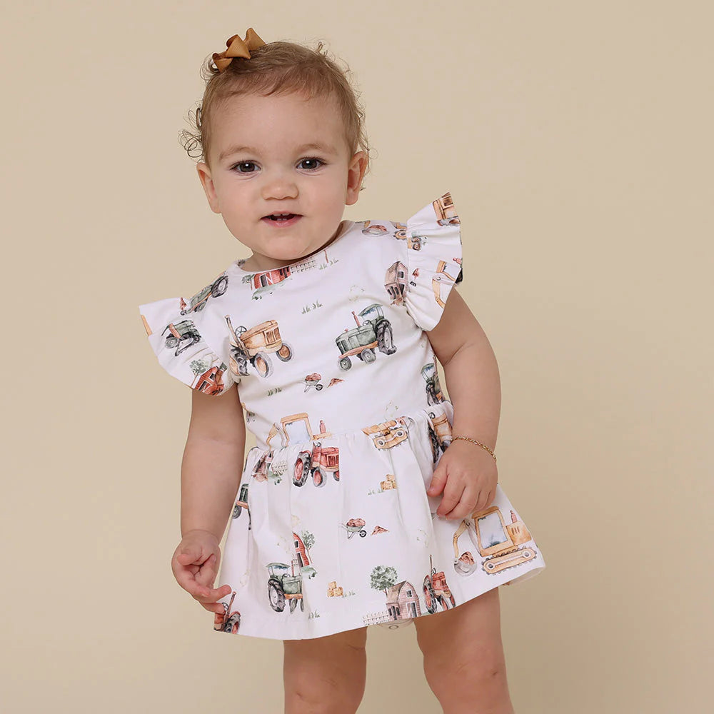 Snuggle Hunny - Organic Dress | Diggers & Tractors Short Sleeve Dress Snuggle Hunny 