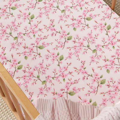 Snuggle Hunny - Organic Fitted Cot Sheet - Cherry Blossom Cot Sheet Snuggle Hunny 