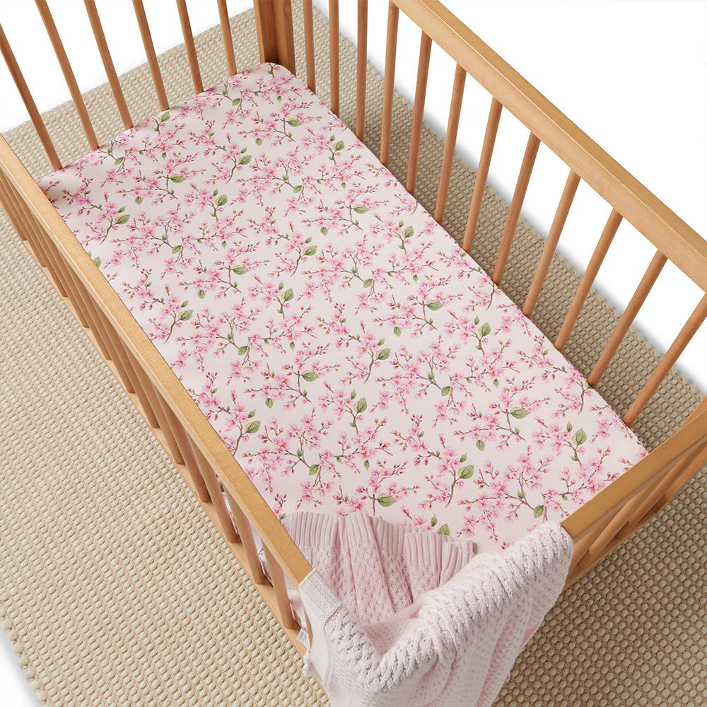 Snuggle Hunny - Organic Fitted Cot Sheet - Cherry Blossom Cot Sheet Snuggle Hunny 