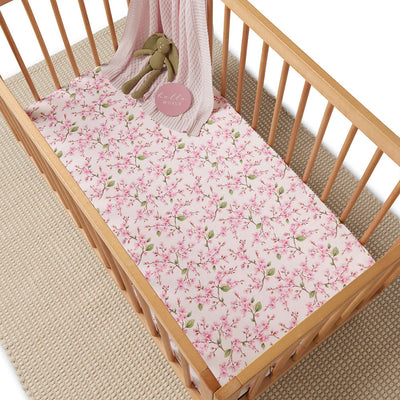 Snuggle Hunny - Organic Fitted Cot Sheet - Cherry Blossom Cot Sheet Snuggle Hunny 