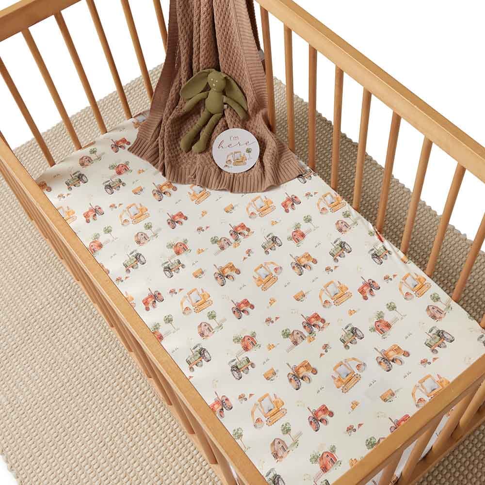 Snuggle Hunny Organic Fitted Cot Sheet - Diggers & Tractors Cot Sheet Snuggle Hunny 