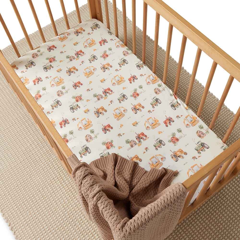 Snuggle Hunny Organic Fitted Cot Sheet - Diggers & Tractors Cot Sheet Snuggle Hunny 
