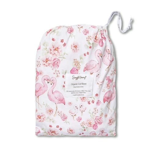 Snuggle Hunny - Organic Fitted Cot Sheet | Flamingos