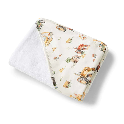 Snuggle Hunny Organic Hooded Baby Towel - Diggers & Tractors