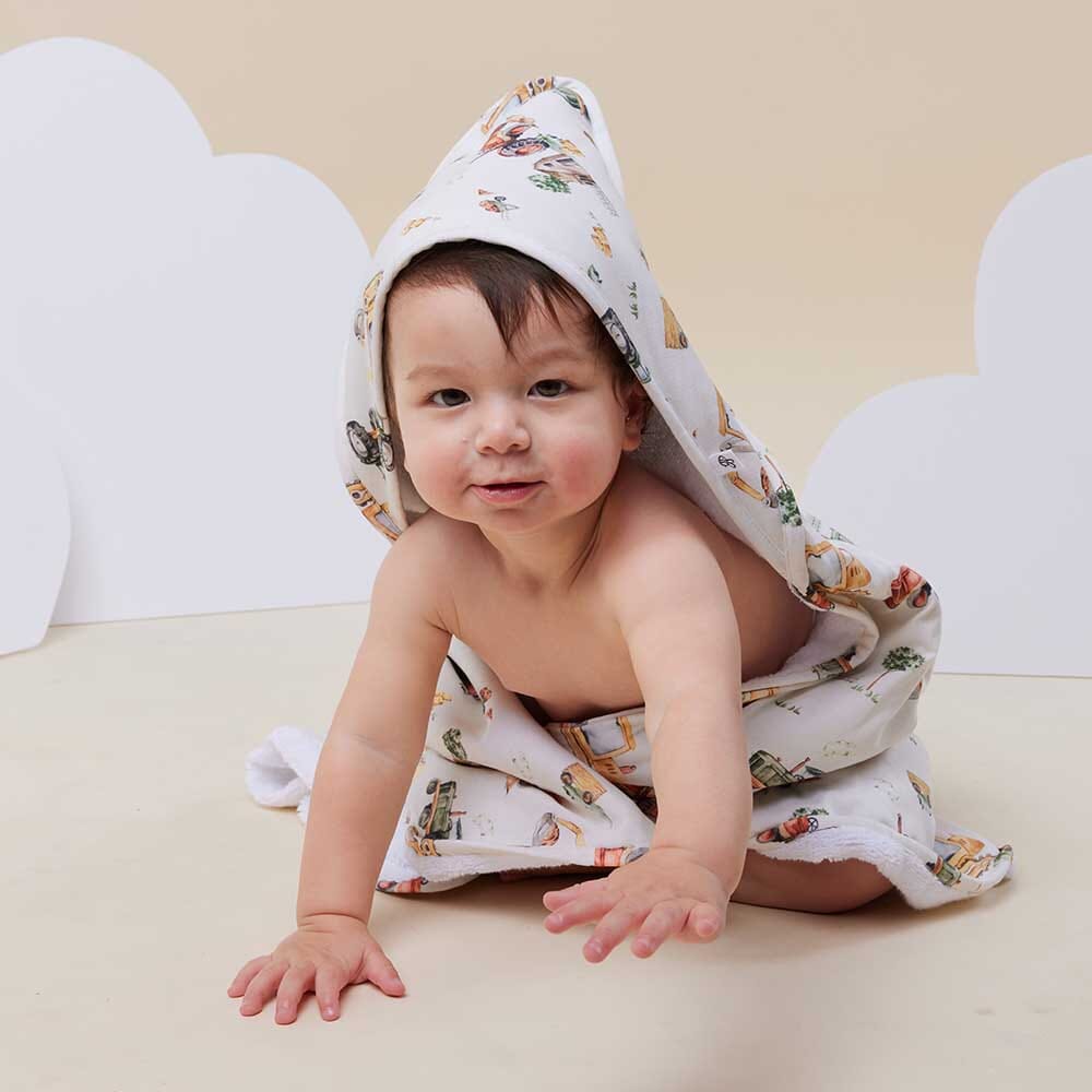 Snuggle Hunny Organic Hooded Baby Towel - Diggers & Tractors Towel Snuggle Hunny 