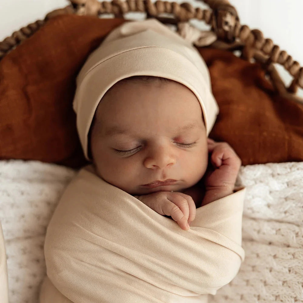 Snuggle Hunny - Organic Jersey Wrap & Beanie Set | Babyccino Jersey Wrap Snuggle Hunny 