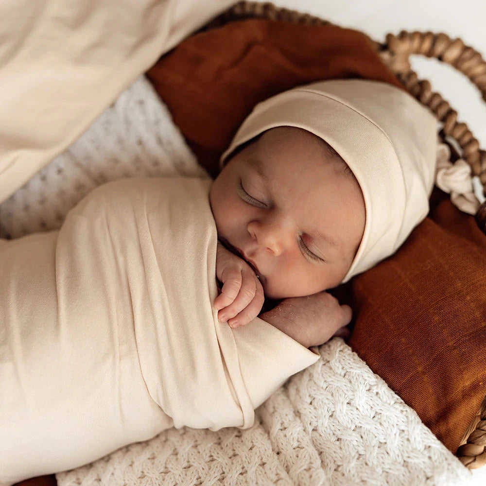 Snuggle Hunny - Organic Jersey Wrap & Beanie Set | Babyccino Jersey Wrap Snuggle Hunny 