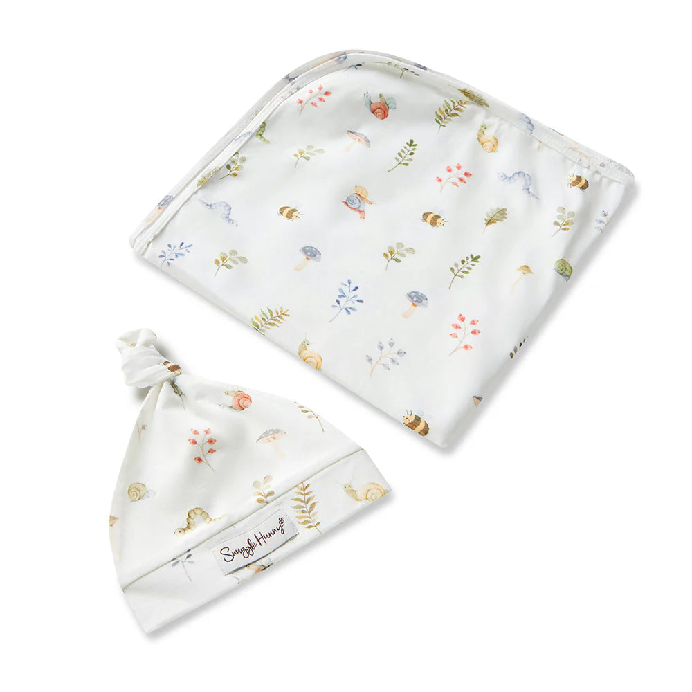 Snuggle Hunny - Organic Jersey Wrap & Beanie Set - Garden Friends Jersey Wrap Snuggle Hunny 