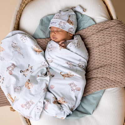 Snuggle Hunny - Organic Jersey Wrap & Beanie Set | Kittens Jersey Wrap Snuggle Hunny 