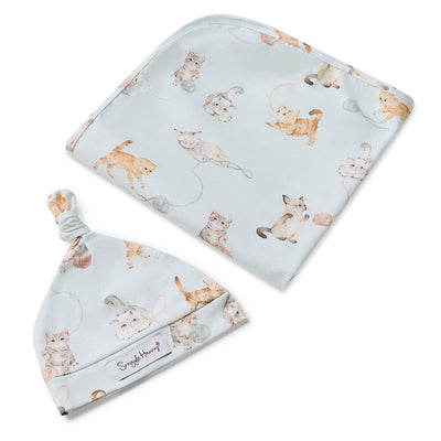 Snuggle Hunny - Organic Jersey Wrap & Beanie Set | Kittens Jersey Wrap Snuggle Hunny 