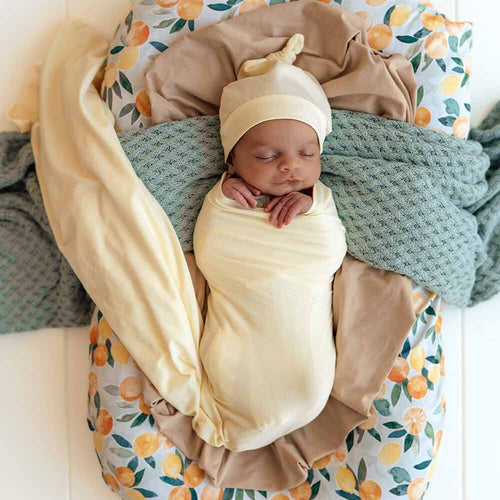 Snuggle Hunny - Organic Jersey Wrap & Beanie Set | Lemon Sorbet