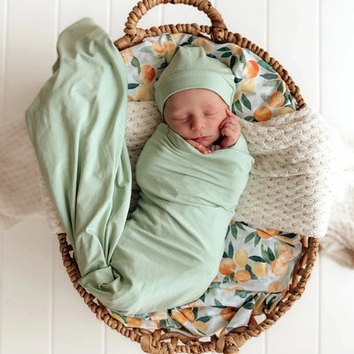 Snuggle Hunny - Organic Jersey Wrap & Beanie Set | Mint Jersey Wrap Snuggle Hunny 
