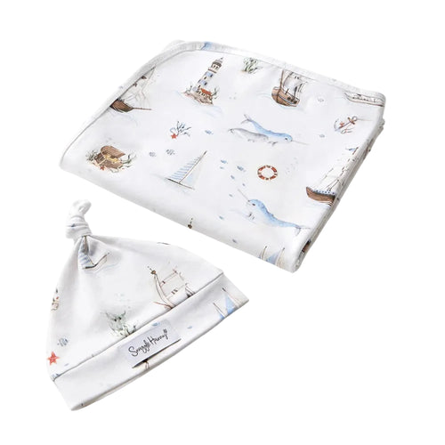 Snuggle Hunny - Organic Jersey Wrap & Beanie Set | Set Sail