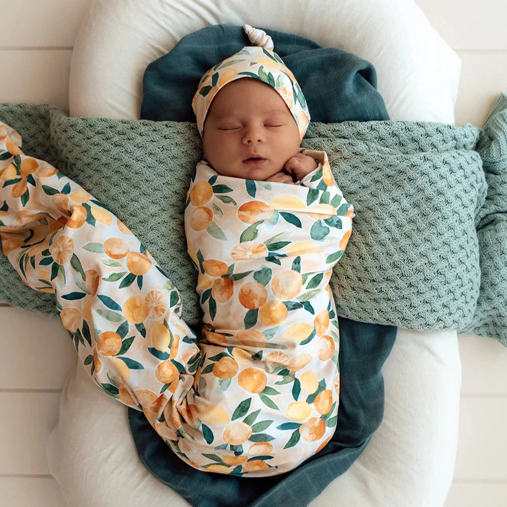 Snuggle Hunny - Organic Jersey Wrap & Beanie Set | Sunny Citrus Jersey Wrap Snuggle Hunny 
