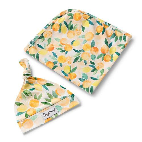 Snuggle Hunny - Organic Jersey Wrap & Beanie Set | Sunny Citrus
