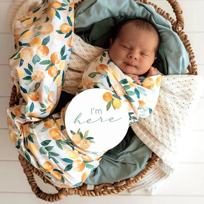 Snuggle Hunny - Organic Jersey Wrap & Beanie Set | Sunny Citrus Jersey Wrap Snuggle Hunny 