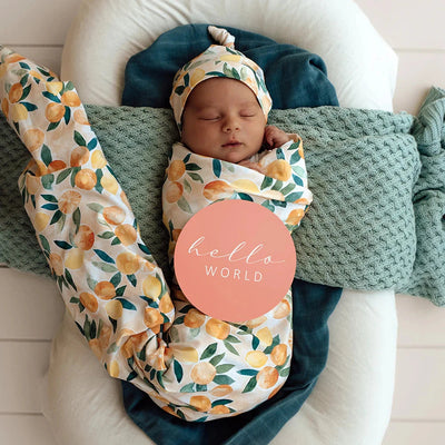 Snuggle Hunny - Organic Jersey Wrap & Beanie Set | Sunny Citrus Jersey Wrap Snuggle Hunny 
