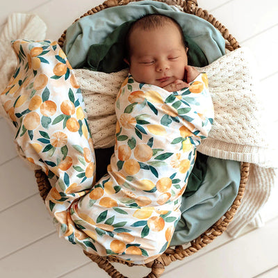 Snuggle Hunny - Organic Jersey Wrap & Beanie Set | Sunny Citrus Jersey Wrap Snuggle Hunny 