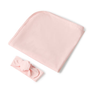 Snuggle Hunny - Organic Jersey Wrap & Topknot Set - Baby Pink